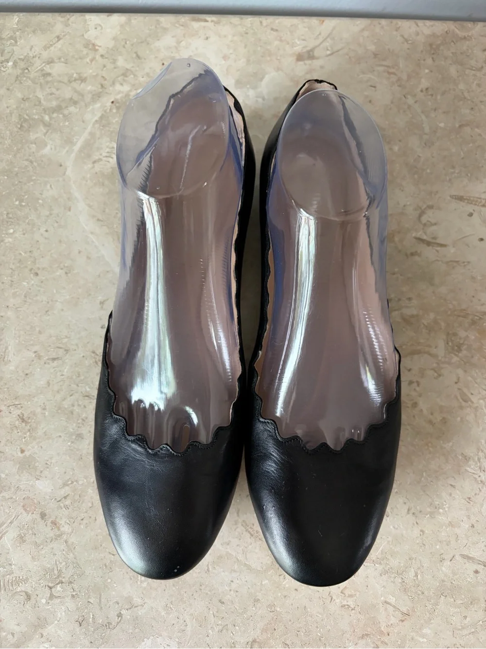 Chloé Lauren Scalloped Ballet Flat Chloe Black Leather Size 39 US 8.5 Designer